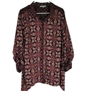 Notations- Button down shirt reds and purples multi colored. Plus size 3XL.